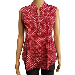 Dressbarn Red Sleeveless Drop Waist Pleated Blouse